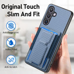 Custodia per telefono con borsa elastica per carte con supporto pieghevole in fibra di carbonio, For Samsung Galaxy S23 5G, For Samsung Galaxy A04 4G, For Samsung Galaxy M53 5G, For Samsung Galaxy M23 5G