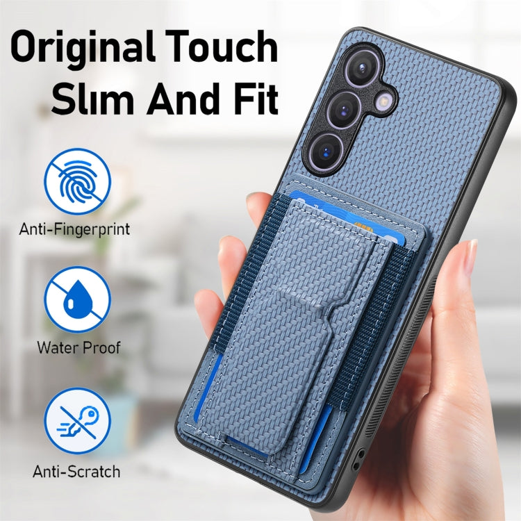 Custodia per telefono con borsa elastica per carte con supporto pieghevole in fibra di carbonio, For Samsung Galaxy S23 5G, For Samsung Galaxy A04 4G, For Samsung Galaxy M53 5G, For Samsung Galaxy M23 5G