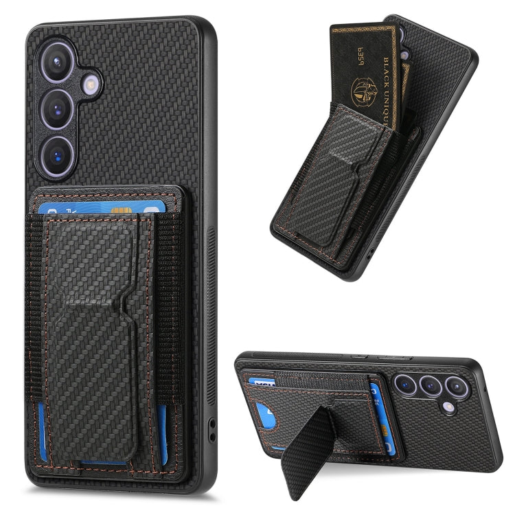 Custodia per telefono con borsa elastica per carte con supporto pieghevole in fibra di carbonio, For Samsung Galaxy S23 5G, For Samsung Galaxy A04 4G, For Samsung Galaxy M53 5G, For Samsung Galaxy M23 5G