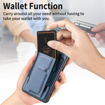 Custodia con borsa elastica per carte e supporto pieghevole in fibra di carbonio