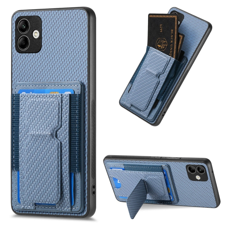 Custodia per telefono con borsa elastica per carte con supporto pieghevole in fibra di carbonio, For Samsung Galaxy S23 5G, For Samsung Galaxy A04 4G, For Samsung Galaxy M53 5G, For Samsung Galaxy M23 5G