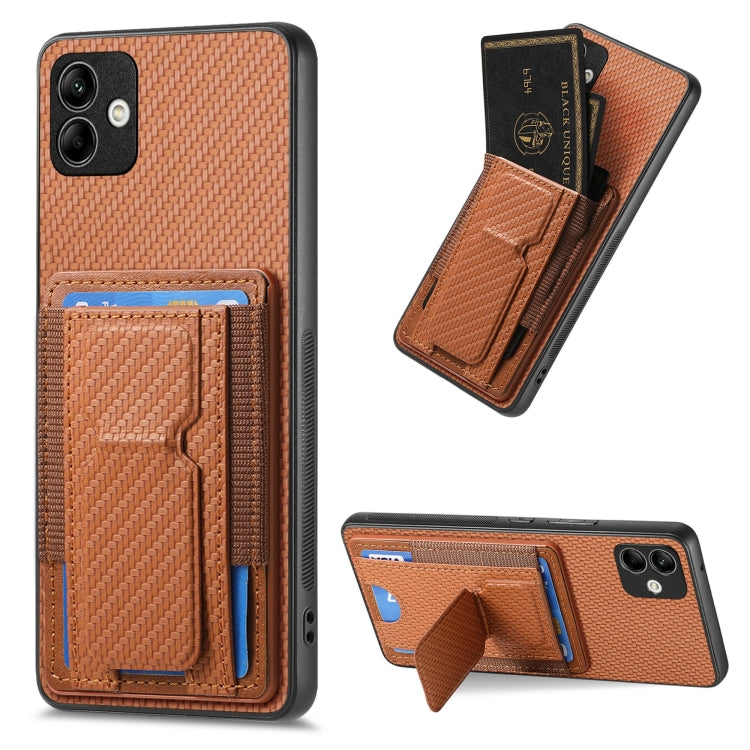 Custodia per telefono con borsa elastica per carte con supporto pieghevole in fibra di carbonio, For Samsung Galaxy S23 5G, For Samsung Galaxy A04 4G, For Samsung Galaxy M53 5G, For Samsung Galaxy M23 5G