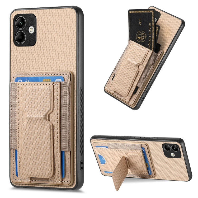 Custodia per telefono con borsa elastica per carte con supporto pieghevole in fibra di carbonio, For Samsung Galaxy S23 5G, For Samsung Galaxy A04 4G, For Samsung Galaxy M53 5G, For Samsung Galaxy M23 5G