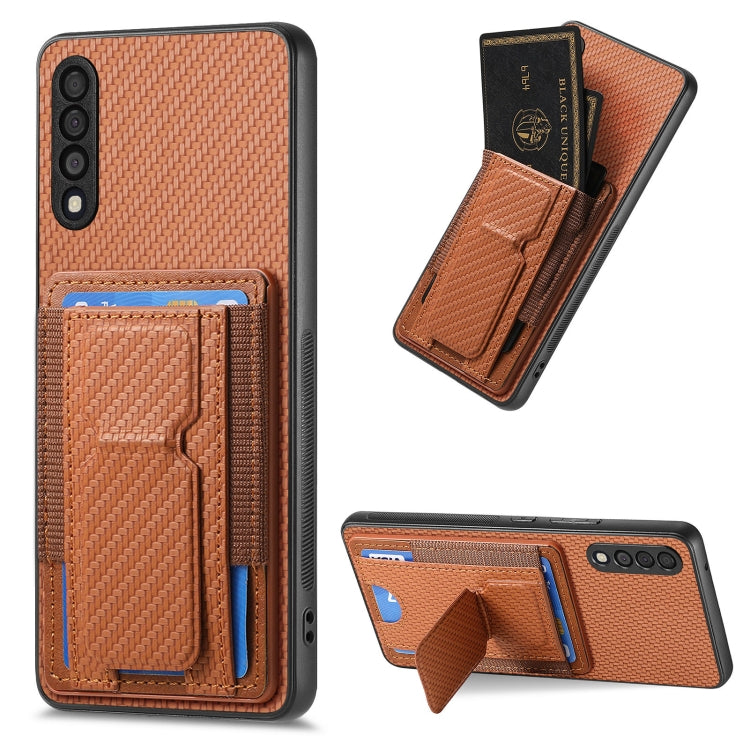 Custodia con borsa elastica per carte e supporto pieghevole in fibra di carbonio
