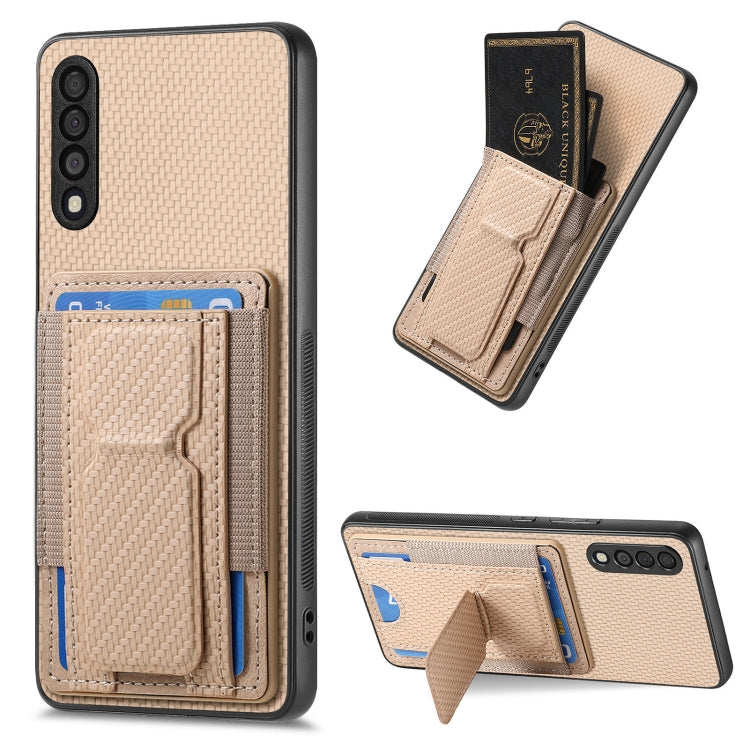 Custodia con borsa elastica per carte e supporto pieghevole in fibra di carbonio