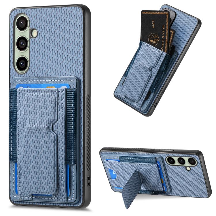 Custodia per telefono con borsa elastica per carte con supporto pieghevole in fibra di carbonio, For Samsung Galaxy A57 5G, For Samsung Galaxy A37 5G, For Samsung Galaxy S25 Edge 5G, For Samsung Galaxy A56 5G