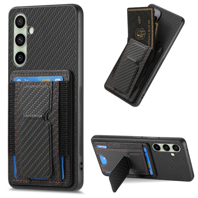 Custodia per telefono con borsa elastica per carte con supporto pieghevole in fibra di carbonio, For Samsung Galaxy A57 5G, For Samsung Galaxy A37 5G, For Samsung Galaxy S25 Edge 5G, For Samsung Galaxy A56 5G