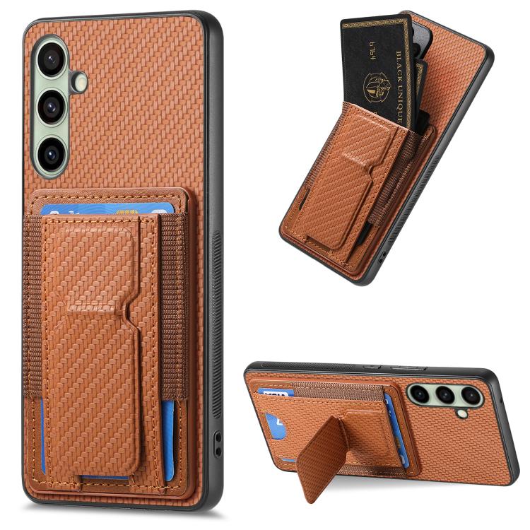 Custodia per telefono con borsa elastica per carte con supporto pieghevole in fibra di carbonio, For Samsung Galaxy A57 5G, For Samsung Galaxy A37 5G, For Samsung Galaxy S25 Edge 5G, For Samsung Galaxy A56 5G