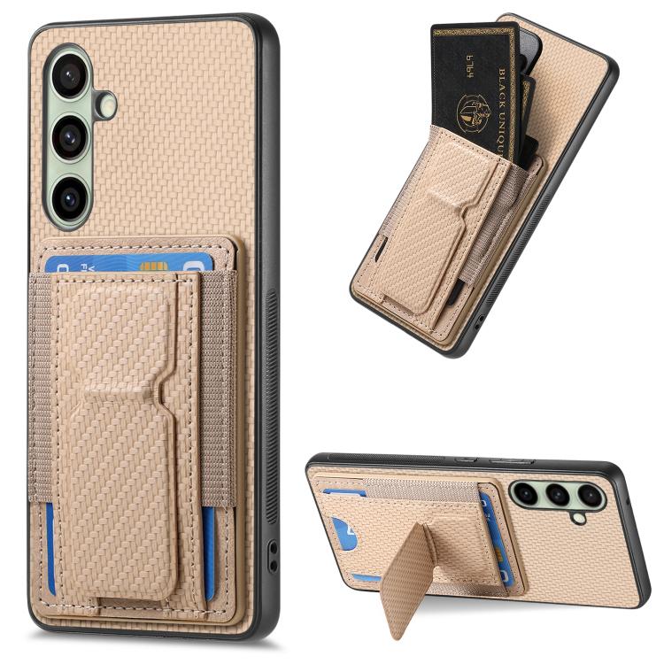 Custodia per telefono con borsa elastica per carte con supporto pieghevole in fibra di carbonio, For Samsung Galaxy A57 5G, For Samsung Galaxy A37 5G, For Samsung Galaxy S25 Edge 5G, For Samsung Galaxy A56 5G