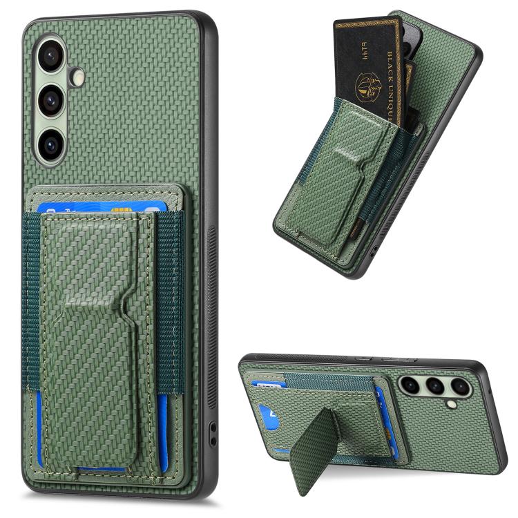 Custodia per telefono con borsa elastica per carte con supporto pieghevole in fibra di carbonio, For Samsung Galaxy A57 5G, For Samsung Galaxy A37 5G, For Samsung Galaxy S25 Edge 5G, For Samsung Galaxy A56 5G