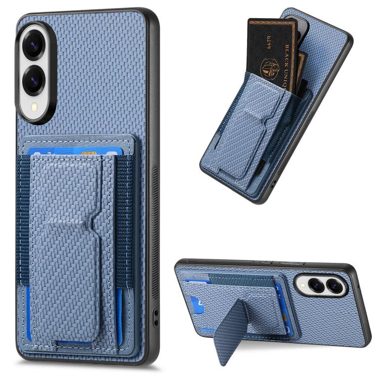 Custodia per telefono con borsa elastica per carte con supporto pieghevole in fibra di carbonio, For Samsung Galaxy A57 5G, For Samsung Galaxy A37 5G, For Samsung Galaxy S25 Edge 5G, For Samsung Galaxy A56 5G