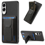 Custodia per telefono con borsa elastica per carte con supporto pieghevole in fibra di carbonio, For Samsung Galaxy A57 5G, For Samsung Galaxy A37 5G, For Samsung Galaxy S25 Edge 5G, For Samsung Galaxy A56 5G