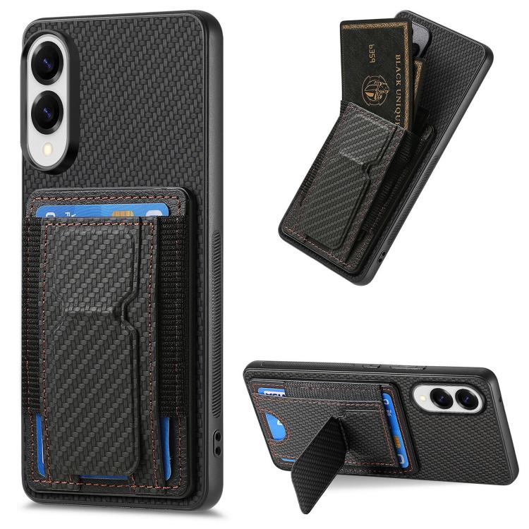 Custodia per telefono con borsa elastica per carte con supporto pieghevole in fibra di carbonio, For Samsung Galaxy A57 5G, For Samsung Galaxy A37 5G, For Samsung Galaxy S25 Edge 5G, For Samsung Galaxy A56 5G