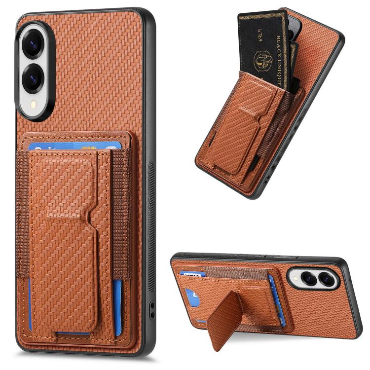 Custodia per telefono con borsa elastica per carte con supporto pieghevole in fibra di carbonio, For Samsung Galaxy A57 5G, For Samsung Galaxy A37 5G, For Samsung Galaxy S25 Edge 5G, For Samsung Galaxy A56 5G