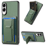 Custodia per telefono con borsa elastica per carte con supporto pieghevole in fibra di carbonio, For Samsung Galaxy A57 5G, For Samsung Galaxy A37 5G, For Samsung Galaxy S25 Edge 5G, For Samsung Galaxy A56 5G