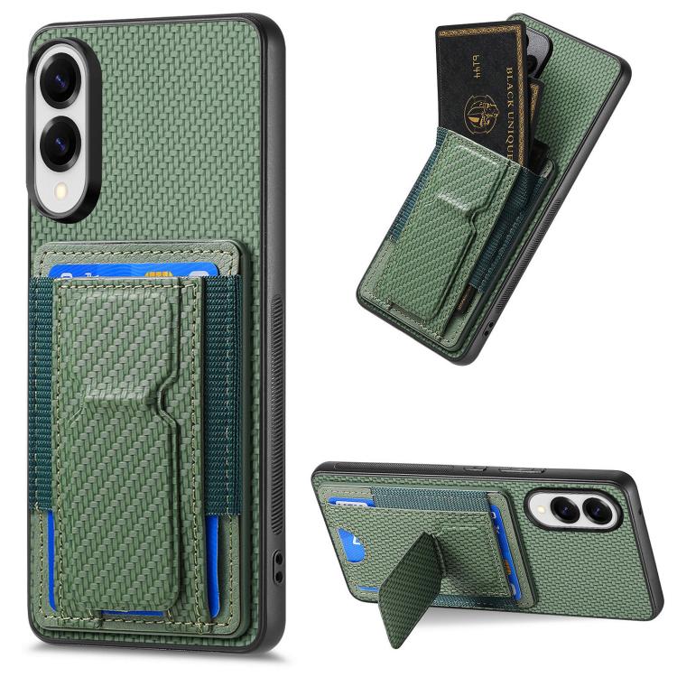 Custodia per telefono con borsa elastica per carte con supporto pieghevole in fibra di carbonio, For Samsung Galaxy A57 5G, For Samsung Galaxy A37 5G, For Samsung Galaxy S25 Edge 5G, For Samsung Galaxy A56 5G
