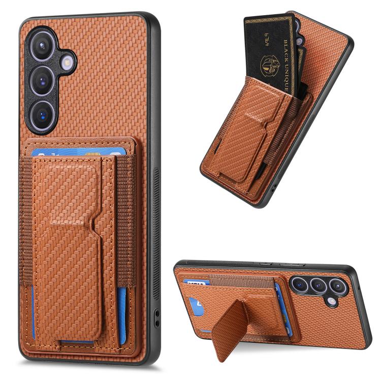 Custodia per telefono con borsa elastica per carte con supporto pieghevole in fibra di carbonio, For Samsung Galaxy A57 5G, For Samsung Galaxy A37 5G, For Samsung Galaxy S25 Edge 5G, For Samsung Galaxy A56 5G