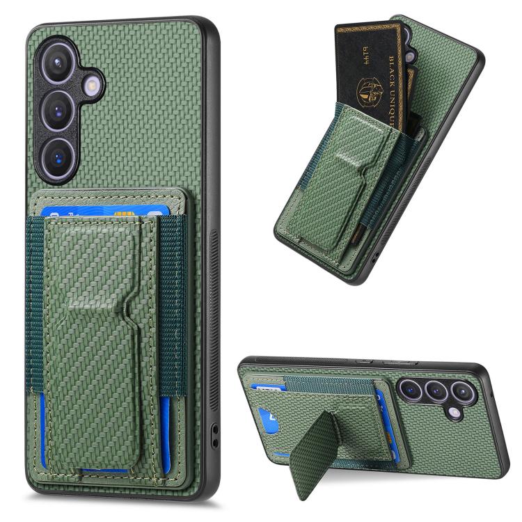 Custodia per telefono con borsa elastica per carte con supporto pieghevole in fibra di carbonio, For Samsung Galaxy A57 5G, For Samsung Galaxy A37 5G, For Samsung Galaxy S25 Edge 5G, For Samsung Galaxy A56 5G