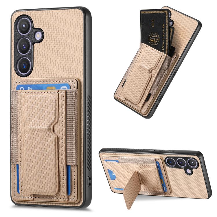 Custodia per telefono con borsa elastica per carte con supporto pieghevole in fibra di carbonio, For Samsung Galaxy A57 5G, For Samsung Galaxy A37 5G, For Samsung Galaxy S25 Edge 5G, For Samsung Galaxy A56 5G
