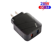 Caricatore per cellulare doppio USB QC3.0 18W TE-Q820 da 28 W, presa americana, US Plug