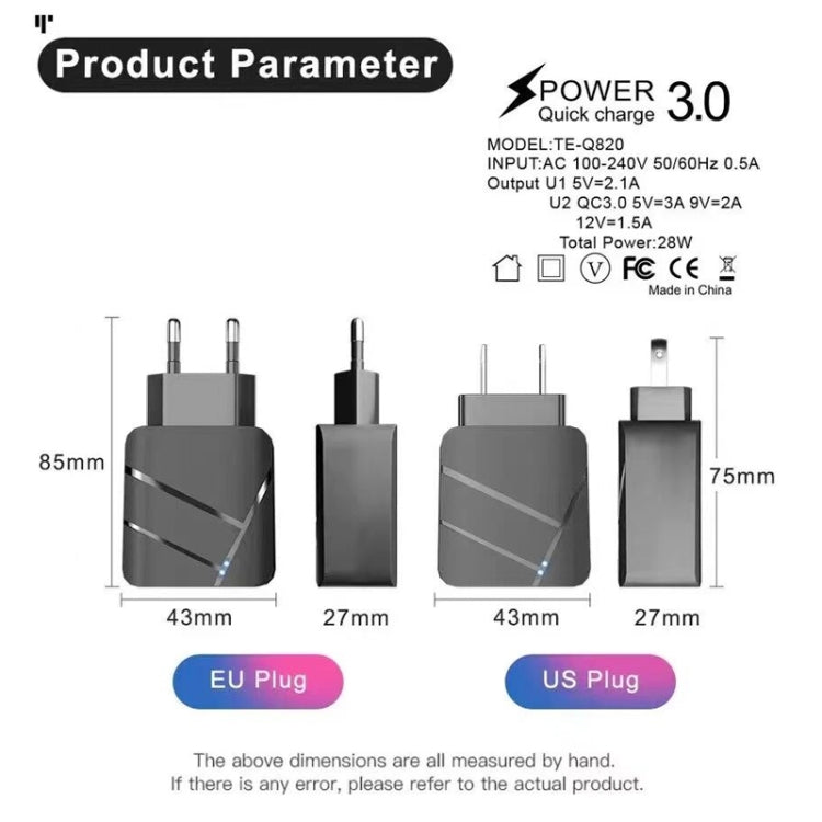 Caricatore doppio USB QC3.0 28W con presa americana