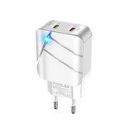 Caricabatterie per cellulare doppio USB QC3.0 18W TE-Q820 da 28 W, presa europea, EU Plug