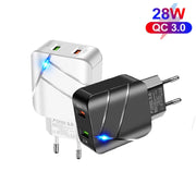 Caricabatterie per cellulare doppio USB QC3.0 18W TE-Q820 da 28 W, presa europea, EU Plug