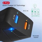 Caricabatterie per cellulare doppio USB QC3.0 18W TE-Q820 da 28 W, presa europea, EU Plug