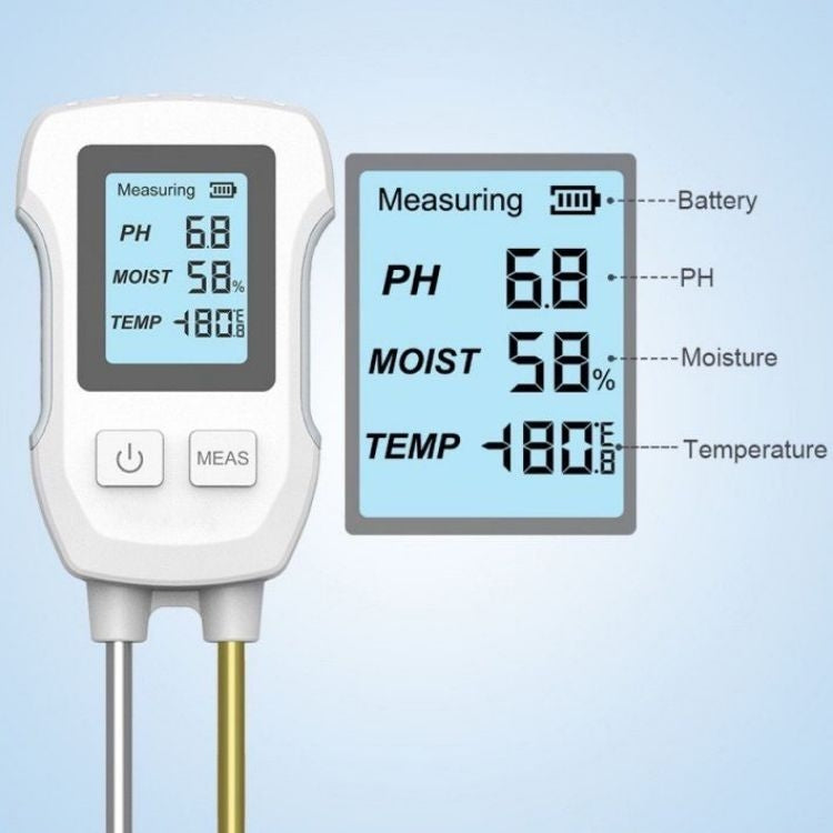 Rilevatore del suolo con display digitale 3 in 1, umidità del suolo, temperatura, PH, 3 in 1