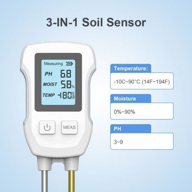 Rilevatore del suolo con display digitale 3 in 1, umidità del suolo, temperatura, PH, 3 in 1