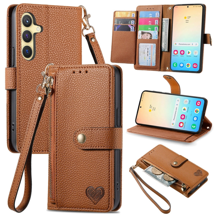 Custodia in pelle con cordino e cerniera per Samsung Galaxy S25 5G