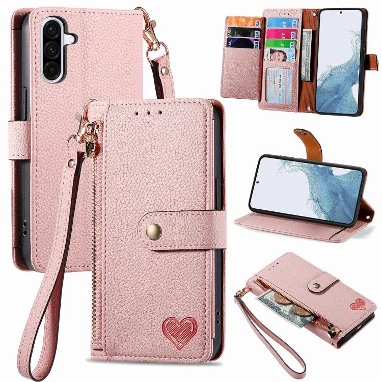 Custodia in pelle con cordino e cerniera per Samsung Galaxy A57 5G