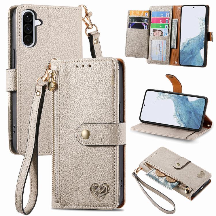 Custodia in pelle con cordino e cerniera per Samsung Galaxy A57 5G