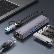 T513 USB-A / Tipo-C a USB3.0 x 3 + USB-C + Stazione di docking per adattatore per laptop Gigabit, T513