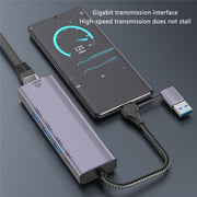 T513 USB-A / Tipo-C a USB3.0 x 3 + USB-C + Stazione di docking per adattatore per laptop Gigabit, T513