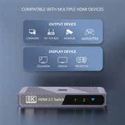 Q802 Splitter video HD 8K in lega di alluminio HDR 2 in 1 Adattatore di trasferimento video per schermi a specchio, Q802