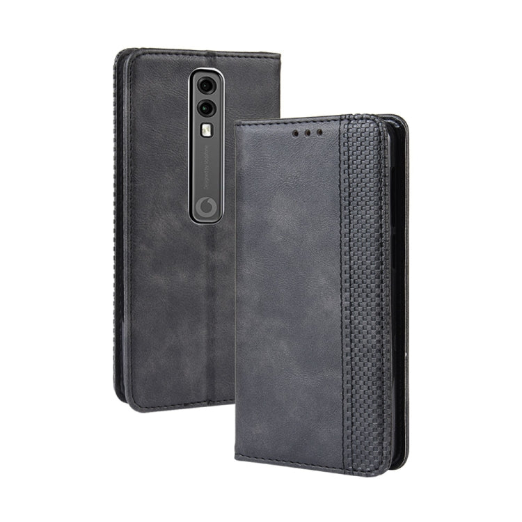 Custodia in pelle a vibrazione orizzontale con struttura retrò Crazy Horse con fibbia magnetica per Vodafone Smart V10 (VFD730), con supporto e slot per schede e cornice per foto