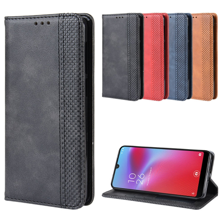 Custodia in pelle a vibrazione orizzontale con struttura retrò Crazy Horse con fibbia magnetica per Vodafone Smart V10 (VFD730), con supporto e slot per schede e cornice per foto