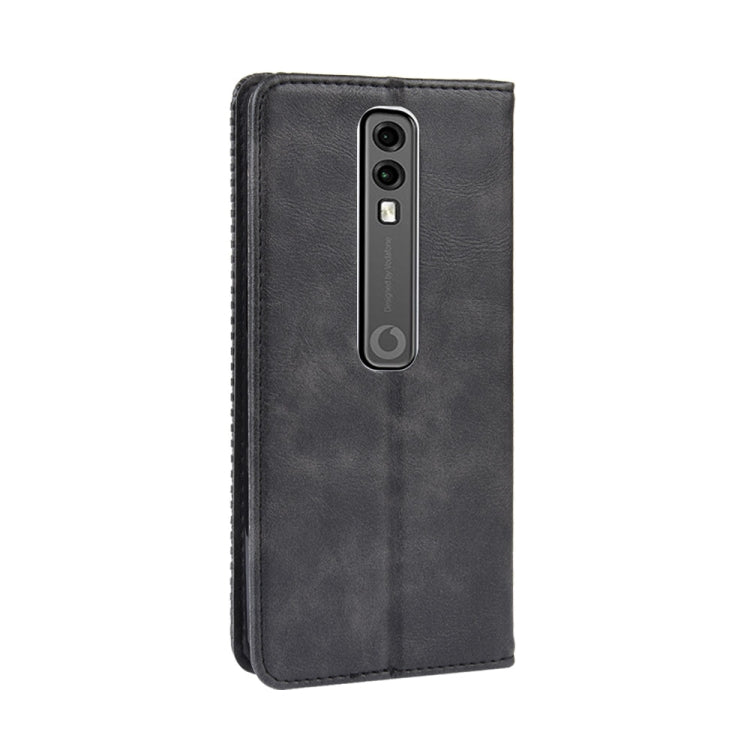 Custodia in pelle a vibrazione orizzontale con struttura retrò Crazy Horse con fibbia magnetica per Vodafone Smart V10 (VFD730), con supporto e slot per schede e cornice per foto