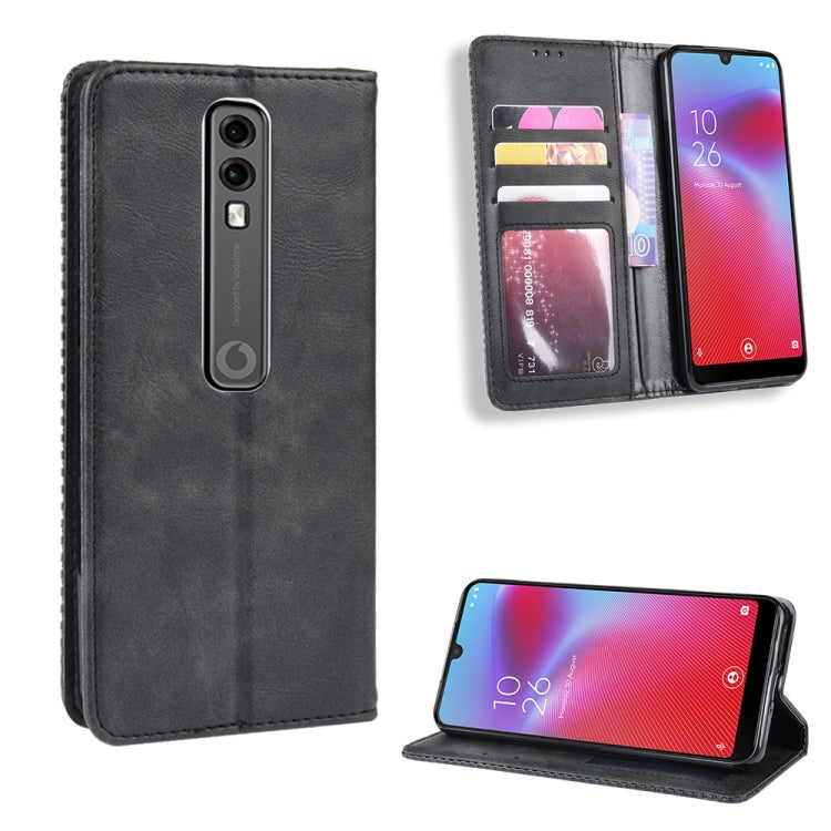 Custodia in pelle a vibrazione orizzontale con struttura retrò Crazy Horse con fibbia magnetica per Vodafone Smart V10 (VFD730), con supporto e slot per schede e cornice per foto