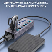 Splitter a 7 porte in lega di alluminio U307 Hub USB 3.0 ad alta velocità da 5 Gbps con interruttore indipendente, U307