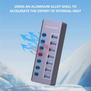 Splitter a 7 porte in lega di alluminio U307 Hub USB 3.0 ad alta velocità da 5 Gbps con interruttore indipendente, U307