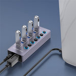 Splitter a 7 porte in lega di alluminio U307 Hub USB 3.0 ad alta velocità da 5 Gbps con interruttore indipendente, U307