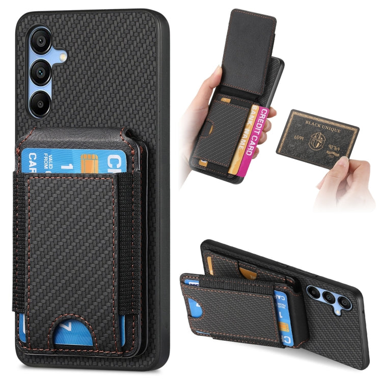 Custodia per telefono con supporto a portafoglio verticale in fibra di carbonio, For Samsung Galaxy A15, For Samsung Galaxy A55 5G, For Samsung Galaxy A35 5G, For Samsung Galaxy S24 Ultra 5G