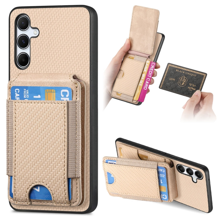 Custodia per telefono con supporto a portafoglio verticale in fibra di carbonio, For Samsung Galaxy A15, For Samsung Galaxy A55 5G, For Samsung Galaxy A35 5G, For Samsung Galaxy S24 Ultra 5G