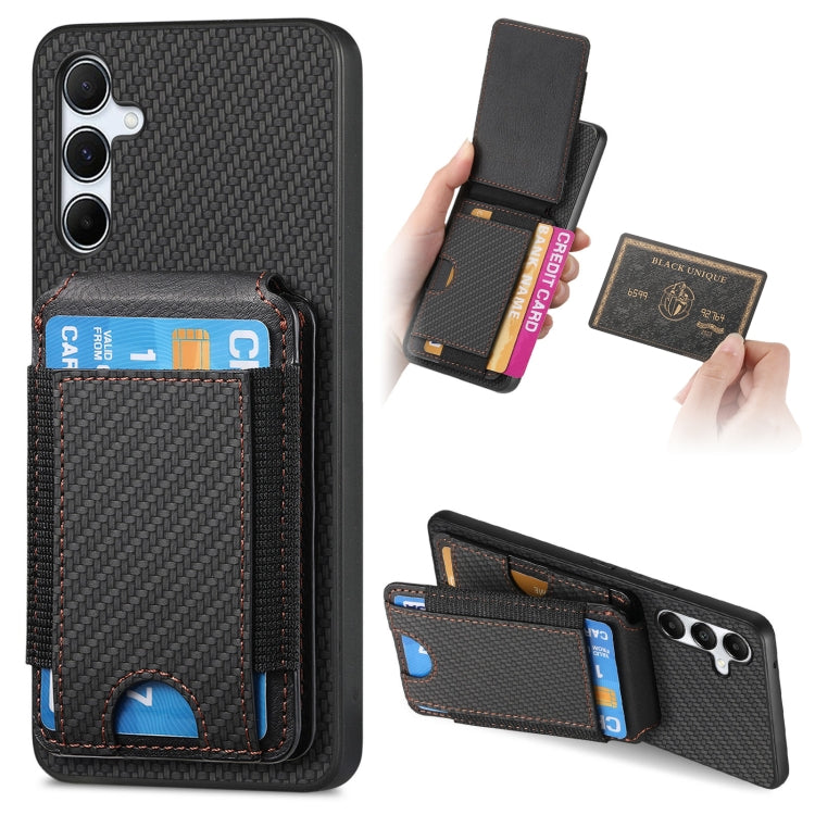 Custodia per telefono con supporto a portafoglio verticale in fibra di carbonio, For Samsung Galaxy A15, For Samsung Galaxy A55 5G, For Samsung Galaxy A35 5G, For Samsung Galaxy S24 Ultra 5G