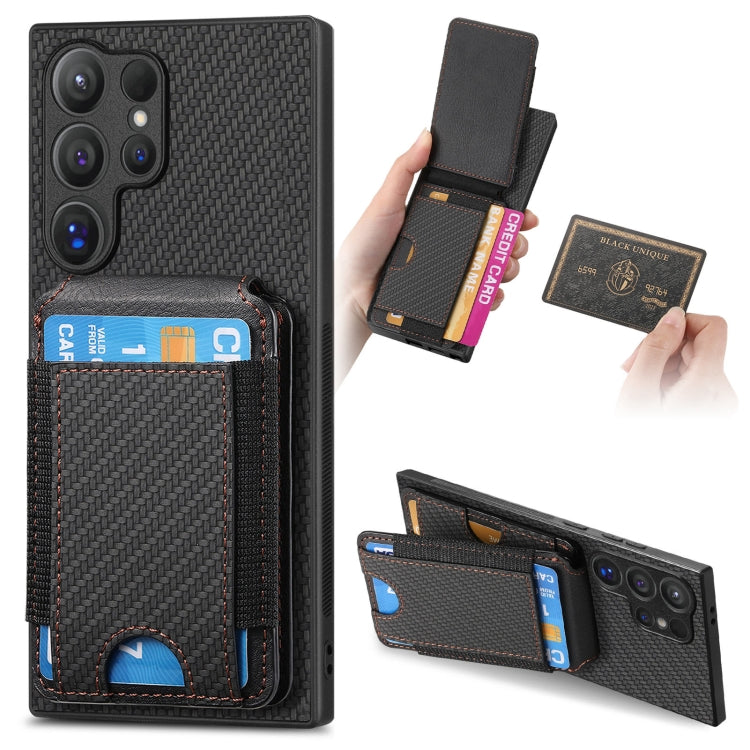 Custodia per telefono con supporto a portafoglio verticale in fibra di carbonio, For Samsung Galaxy A15, For Samsung Galaxy A55 5G, For Samsung Galaxy A35 5G, For Samsung Galaxy S24 Ultra 5G
