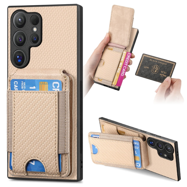 Custodia per telefono con supporto a portafoglio verticale in fibra di carbonio, For Samsung Galaxy A04e, For Samsung Galaxy S23 Ultra 5G, For Samsung Galaxy S23+ 5G, For Samsung Galaxy S23 5G