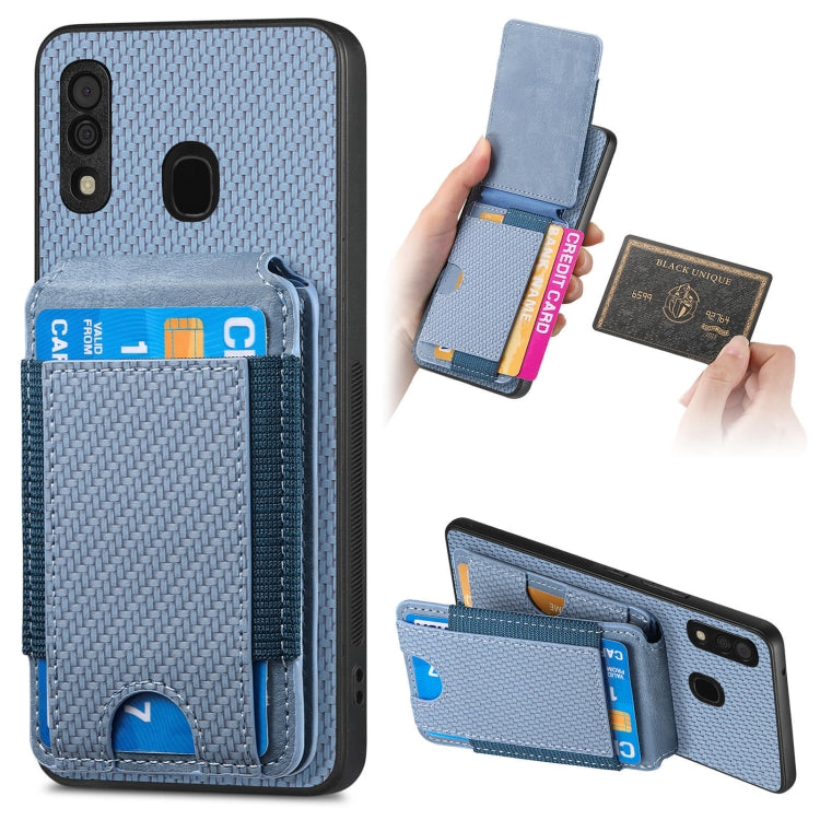 Custodia per telefono con supporto a portafoglio verticale in fibra di carbonio, For Samsung Galaxy A30 / A20 / M10s, For Samsung Galaxy A50 / A50s / A30s, For Samsung Galaxy S8+