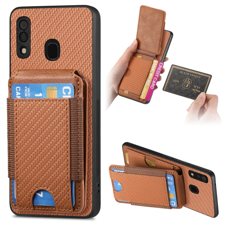 Custodia per telefono con supporto a portafoglio verticale in fibra di carbonio, For Samsung Galaxy A30 / A20 / M10s, For Samsung Galaxy A50 / A50s / A30s, For Samsung Galaxy S8+
